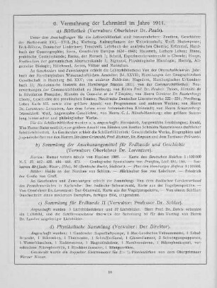 6. Vermehrung der Lehrmittel im Jahre 1911