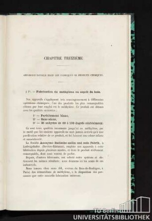 Chapitre treizième. Appareils savalle dans les fabriques de produits chimiques