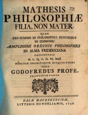 Mathesis Philosophiæ Filia, Non Mater