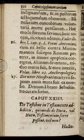 Caput XXIII. De Testibus in Testamento adhibitis, quomodo de Nutu, vel Nutu, Testimonium ferre poßint, vel non?