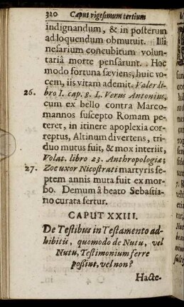 Caput XXIII. De Testibus in Testamento adhibitis, quomodo de Nutu, vel Nutu, Testimonium ferre poßint, vel non?