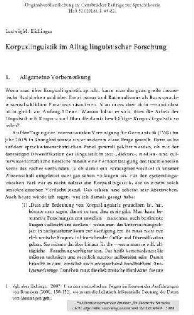 Korpuslinguistik im Alltag linguistischer Forschung