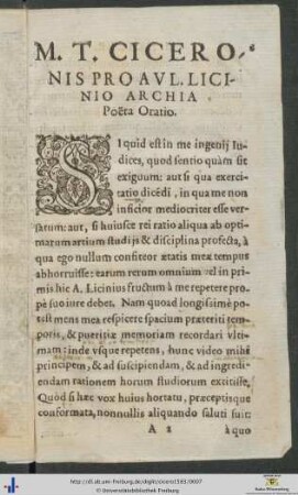 Marci Tullii Ciceronis Pro Aulo Licinio Archia Poëta Oratio