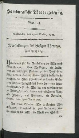 Nro. 41. Sonnabend, den 13ten October, 1792