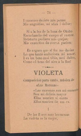 Violeta : Composición para canto, música de "Las morenas"