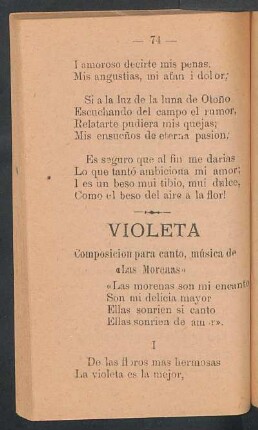 Violeta : Composición para canto, música de "Las morenas"