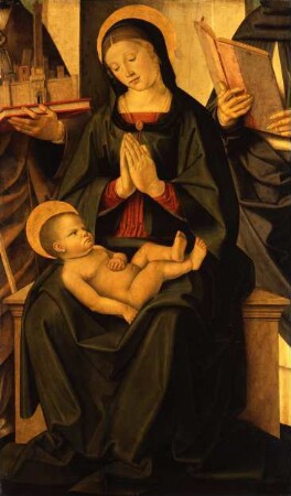 Thronende Maria, das Kind verehrend, mit dem Heiligen Petrus und einem heiligen Dominikaner