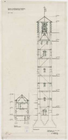 Bestelmeyer, German; Bamberg (Bayern); Ev. Erlöserkirche - Sakristeieinbau und Turm (Schnitte)