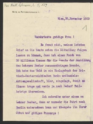 Brief an Lilli Lehmann : 20.11.1923