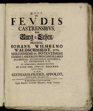 De Fevdis Castrensibvs