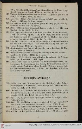 Mythologie. Archäologie (Nr. 885 - 1026)