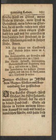 Inniges Geschrey zu Jesu dem Sieges-Fürsten um Uberwindung der geistlichen feinde.