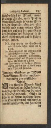 Inniges Geschrey zu Jesu dem Sieges-Fürsten um Uberwindung der geistlichen feinde.
