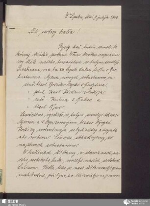 [list wot: „Serbska studowaca młodosć“/Korla Wyrgač, 09.07.1906]