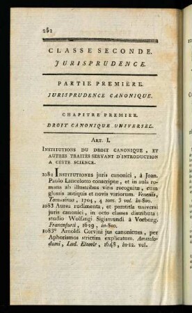 252-274, Chapitre Premier. Droit Canonique Universel.
