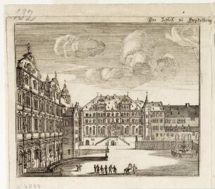 Heidelberg, Schlosshof von Westen gesehen mit Blick auf den Ottheinrichsbau