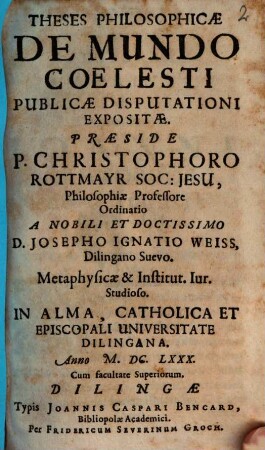 Theses Philosophicae De Mundo Coelesti