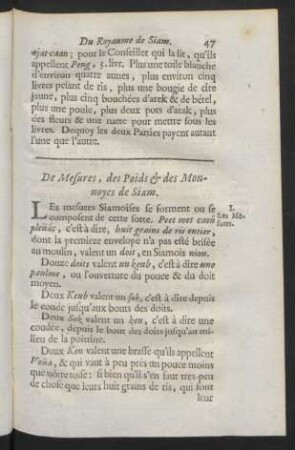 De mesures, des poids & des monnoyes de Siam