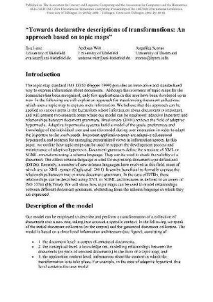 Towards declarative descriptions of transformations: An approach based on topic maps