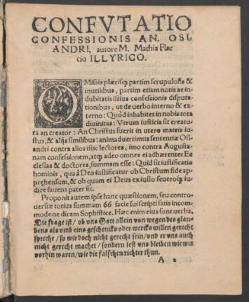 Confutatio Confessionis An. Osiandri, autore M. Mathia Flaccio Illyrico.
