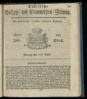 18tes Stueck, Montag den 27ten April 1801