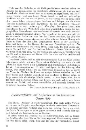 Ausleseverfahren und Aufnahme in das Johanneum Ostern 1890