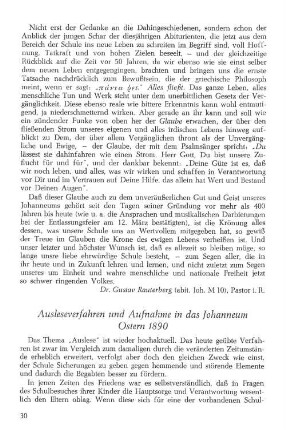 Ausleseverfahren und Aufnahme in das Johanneum Ostern 1890