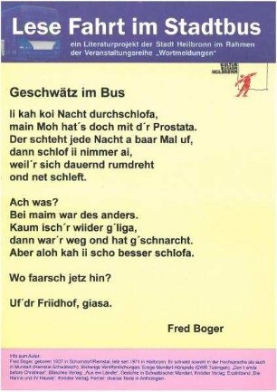 Plakatserie "Lese Fahrt im Stadtbus" im Rahmen einer Veranstaltungsreihe "Wortmeldungen"