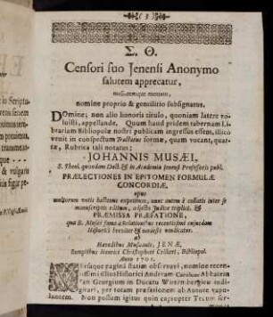 3-26, Censori suo Jenensi Anonymo salutem apprecatur, ...