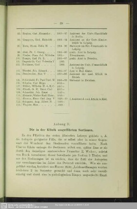 Anhang II. Die in der Klinik ausgeführten Sectionen