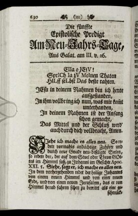 Die fünffte Epistolische Predigt Am Neu-Jahrs-Tage.