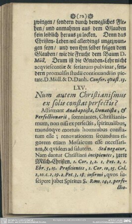 LXV. Num autem Christianismus ex solis constat perfectis?