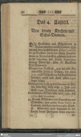 Das 4. Capitel. Von denen Kirchen und Schul-Dienern