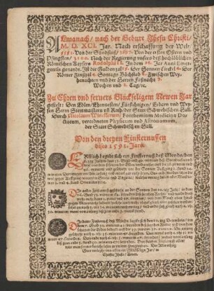 Von den dreyen Finsternussen dises 1591. Jars.