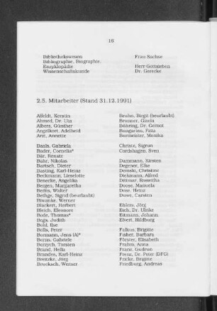 2.5. Mitarbeiter (Stand 31.12.1991)