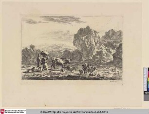 [Shepherd and shepherdess at the bank; Hirte und Hirten am Ufer]