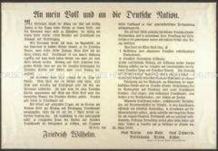 Maueranschlag: An mein Volk und an die Deutsche Nation. Proklamation von Friedrich Wilhelm IV.; Berlin, 21. März 1848