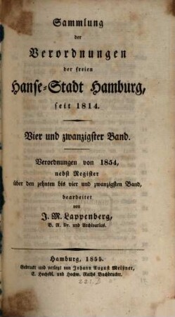 Sammlung der Verordnungen der Freyen Hanse-Stadt Hamburg, seit 1814. 24. 1854 (1855)