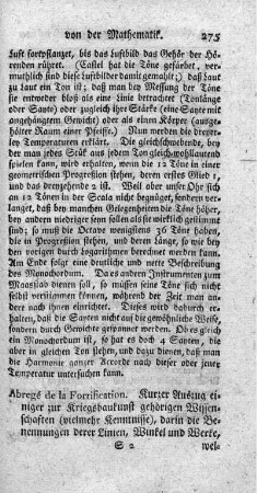 Abregé de la Fortification. Kurzer Auszug einiger zur Kriegsbaukunst gehörigen Wissenschaften.