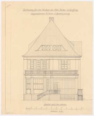 Villa Rewald, Berlin-Lichterfelde: Ansicht der Gartenseite 1:50