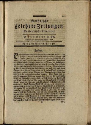 Siebenzehntes Stück, den vier und zwanzigsten April, 1787.