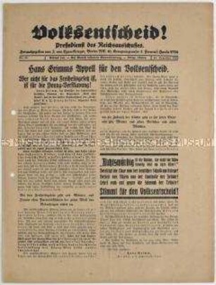 Pressemitteilung des "Reichsausschusses für das deutsche Volksbegehren" gegen den Young-Plan