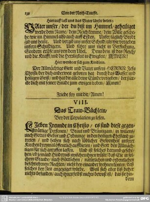 VIII. Das Traw-Büchlein, Bey der Copulation zu lesen