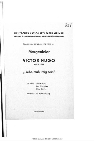 Morgenfeier Victor Hugo