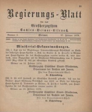 15. Ministerial-Bekanntmachung, den Wechsel in der Haupt-Agentur der Magdeburger Lebensversicherungs-Gesellschaft betreffend