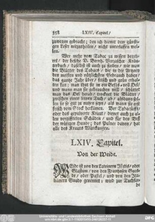 LXIV. Capitel. Von der Weide.