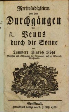 Merkwürdigkeiten von den Durchgängen der Venus durch die Sonne