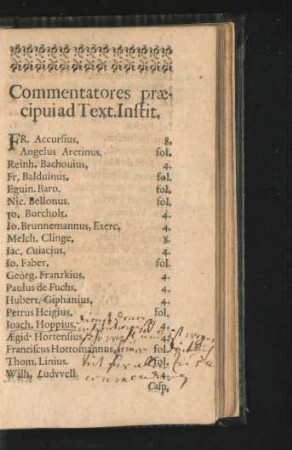 Commentatores praecipui ad Text. Instit.