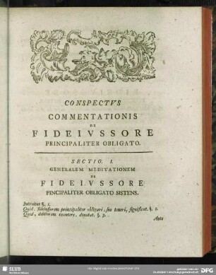 Conspectus Commentationis De Fideiussore Principaliter Obligato