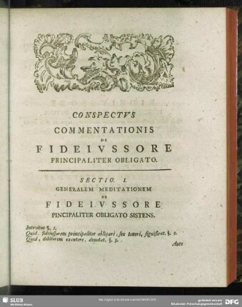 Conspectus Commentationis De Fideiussore Principaliter Obligato